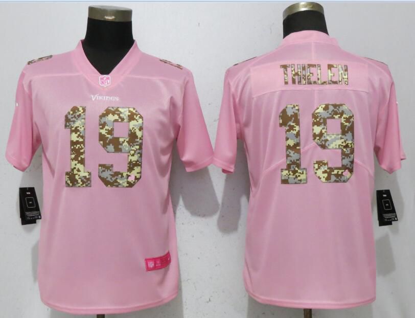 Women Minnesota Vikings #19 Thielen Pink Camouflage font love pink Nike Vapor Untouchable Player NFL Jerseys->women nfl jersey->Women Jersey